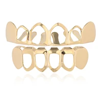 grillz for men 18k pure gold color plated top bottom teeth 4 open hip hop grills hollow set grillz dental grills body jewelry