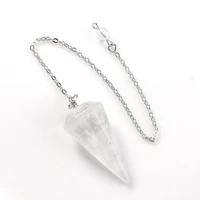 fysl silver plated hexagon pyramid clear quartz pendulum pendant amethysts stone link chain jewelry