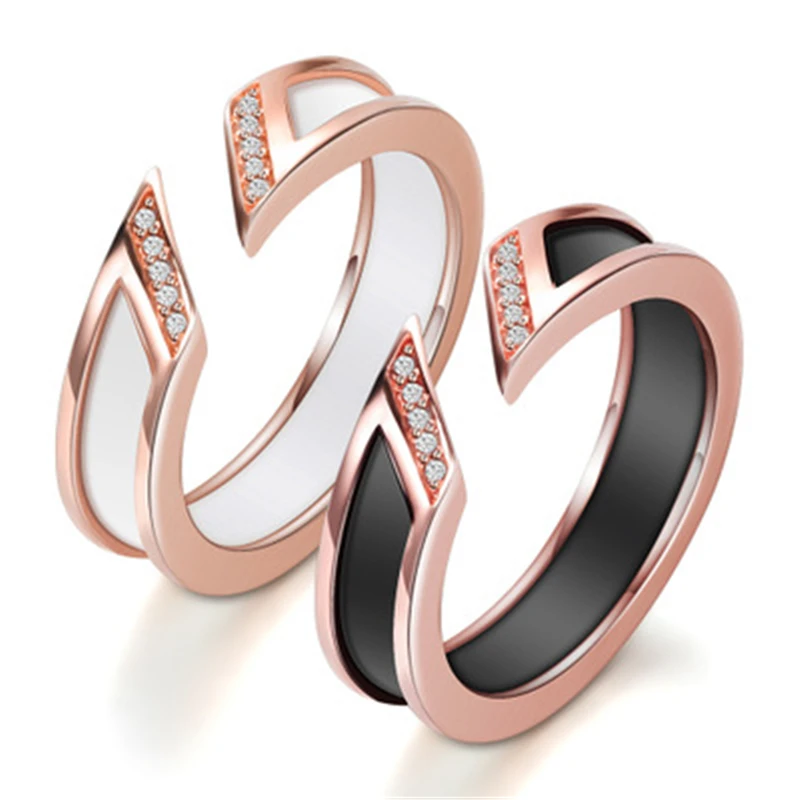 Белое керамическое кольцо с фианитом ААА металлическое открытое обручальное