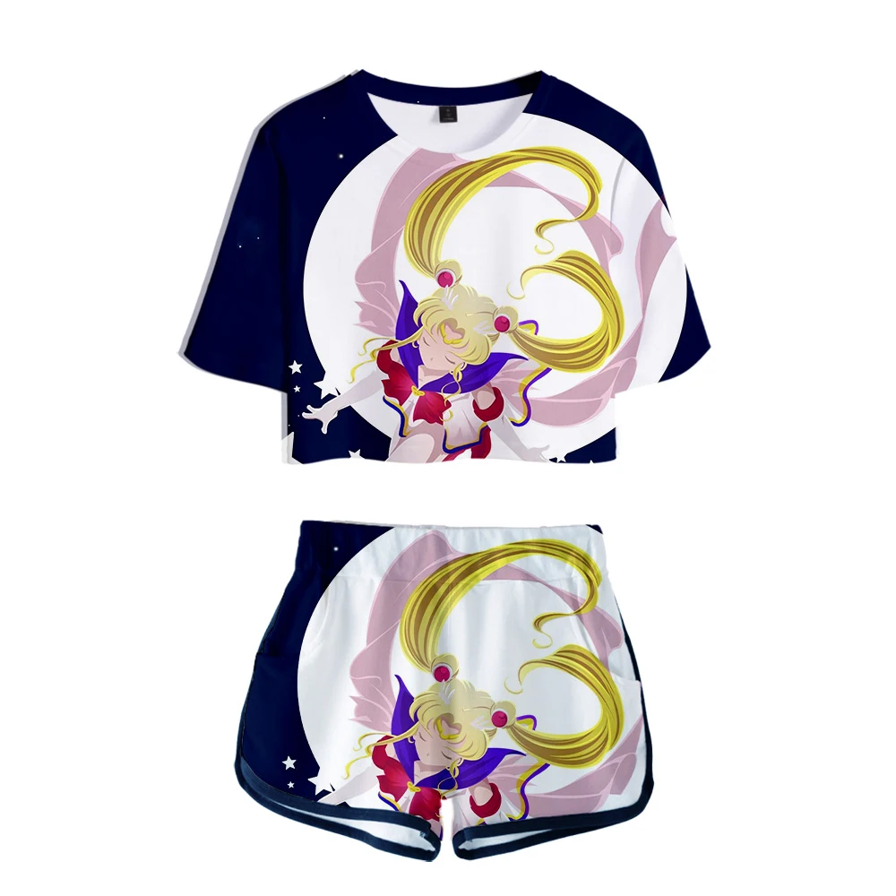 Сейлор Мун росы пупка 3D для девочек Комплекты футболок с рисунком из аниме женщин
