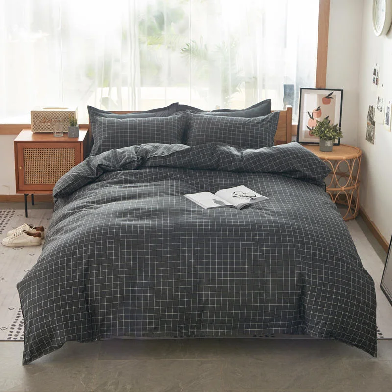 

New Home Textile Plaid Black White Bedding Sets Simple Linen Boy Girl Kid Adult Duvet Cover Pillowcase Flat Sheet Twin King