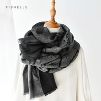 luxury dark gray 100 wool scarves autumn winter women warm shawl long scarf foulard pashmina bandana wrap hijab ladies gift