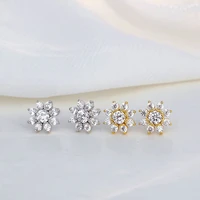 s925 sterling silver new simple style temperament diamond flower snowflake shape earrings zircon french niche earrings