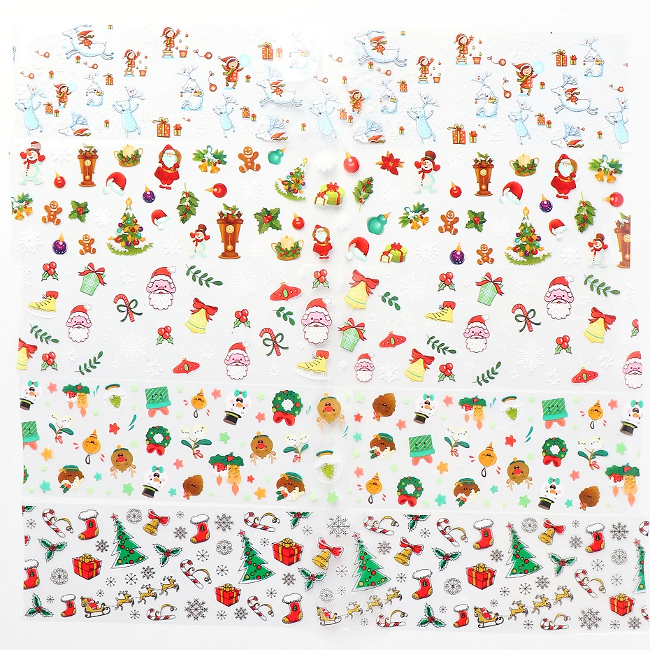 10 шт./компл. Рождественская переводная Фольга для дизайна ногтей Наклейка зимние