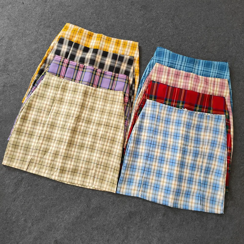 

Летние клетчатые юбки-карандаш в стиле Харадзюку, женские мини-юбки с высокой талией, подкладка с шортами, 2020, Корейская уличная одежда, винт...