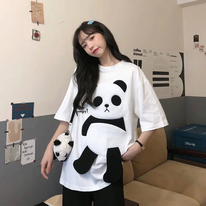 Футболка женская с коротким рукавом милая рубашка принтом панды в стиле