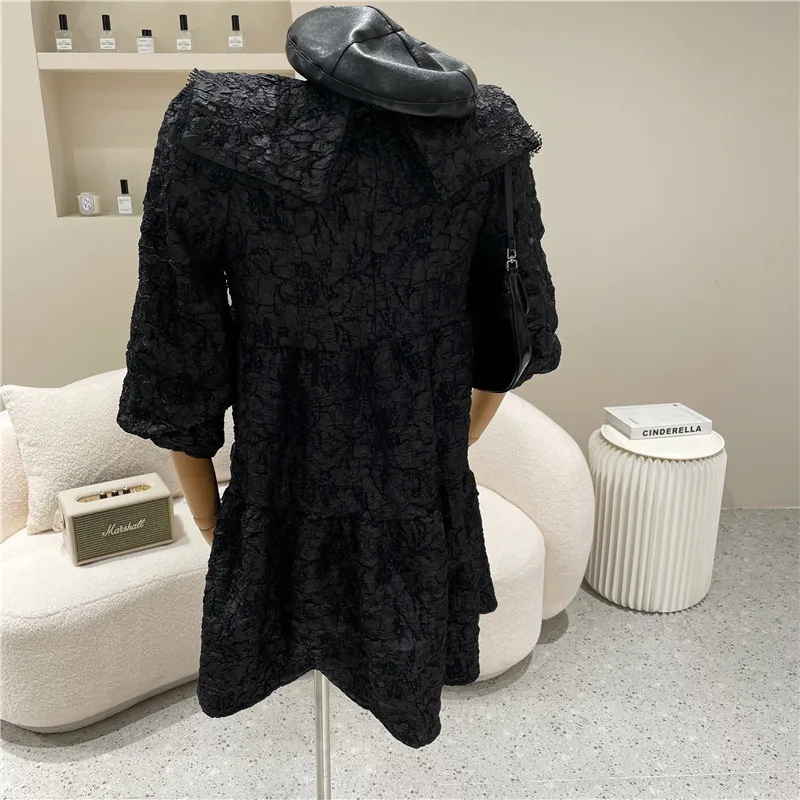 

Women's Spring Summer 2021 Fashion temperament Peter pan Collar Pleated loose Long Sleeve White Dress