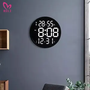 12 inch led large number wall clock digital temperature and humidity electronic clock modern design decoration home office decor free global shipping