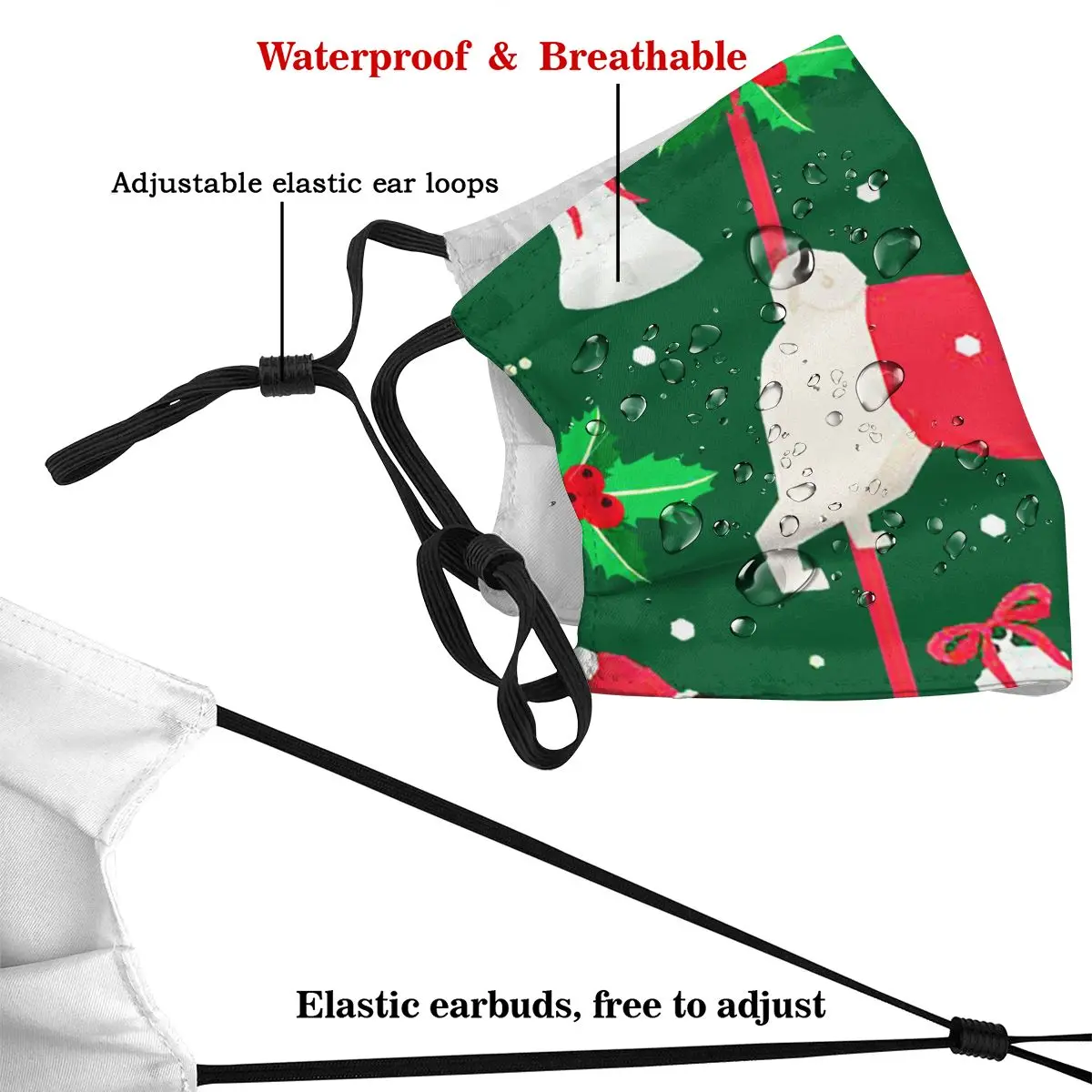 

Christmas Green Pug Dogs Dust Mask with PM2.5 Filter Activated Carbon for Adult Facemask Mouth Reusable