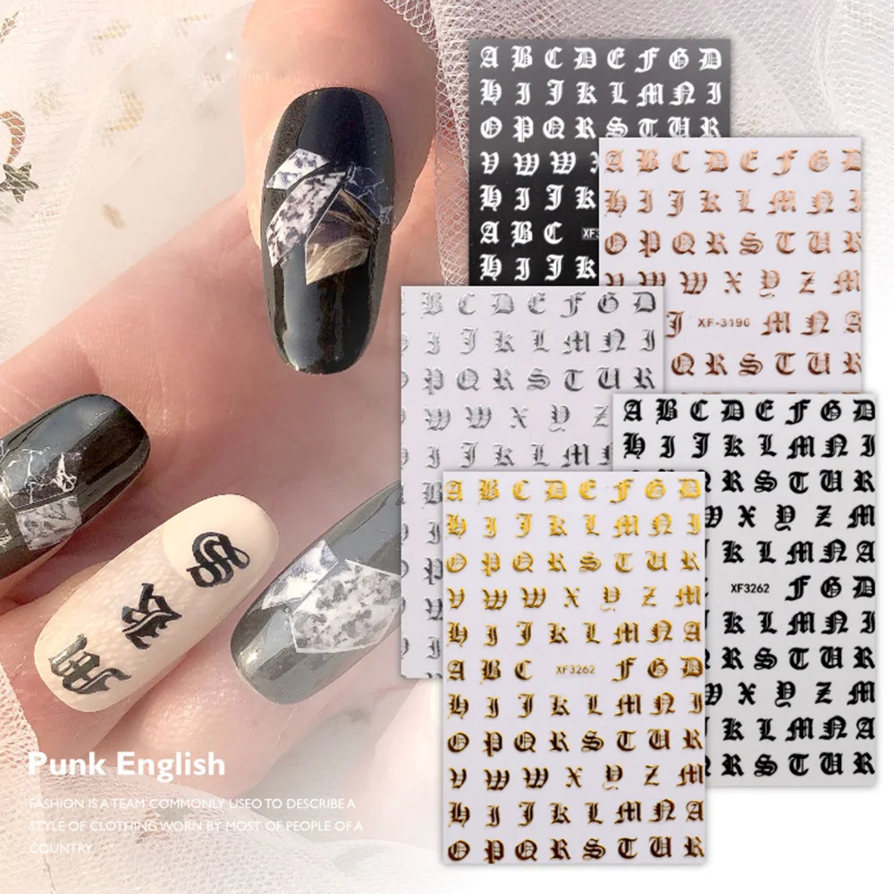 2020 модные наклейки в стиле панк с розовыми золотыми буквами для ногтевого