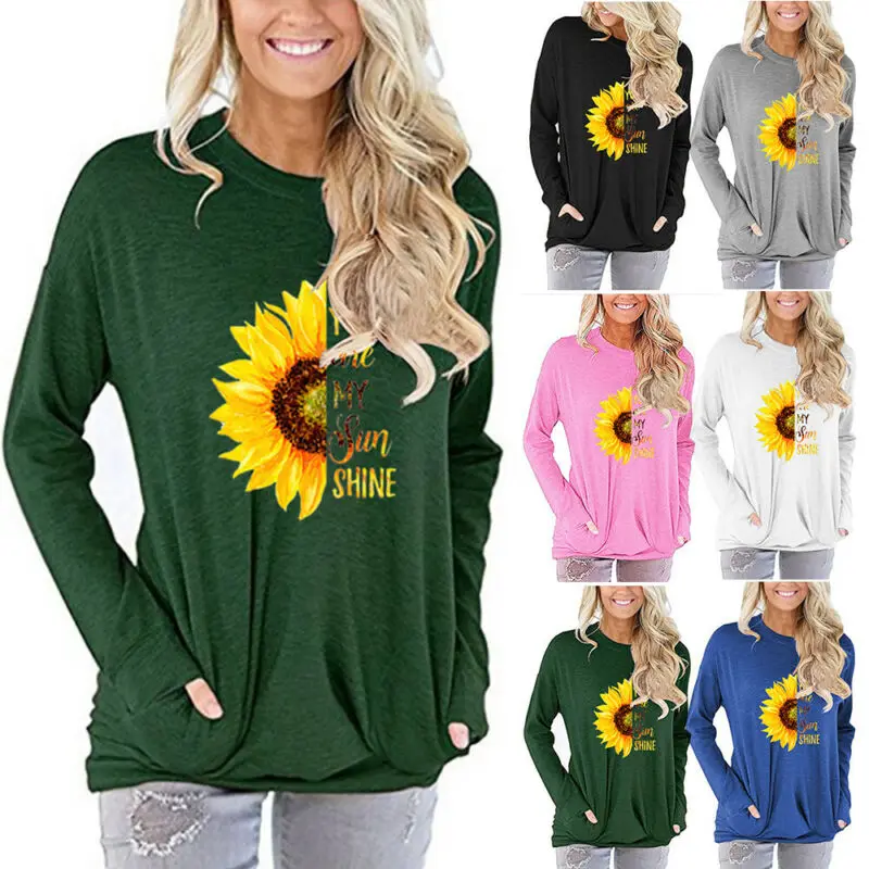 

Womens Casual Floral Long Sleeve T-Shirt Ladies Pullover Loose Blouse