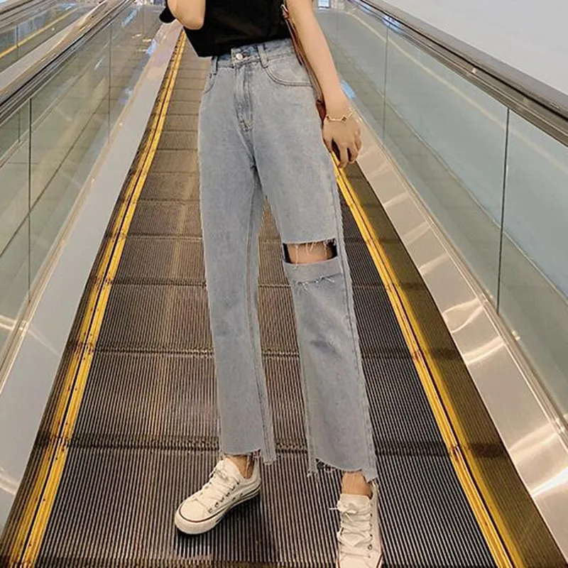 

Woman Jeans High Waist Ripped Jeans new Spring Summer For Clothes Wide Leg Denim Clothing Blue Streetwear Fashion Vintage Pants