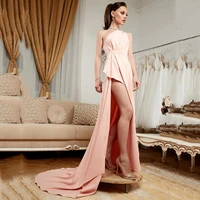lorie blush pink a line satin prom dress 2021 one shoulder high side slit skirt evening gowns vestido de noche custom made