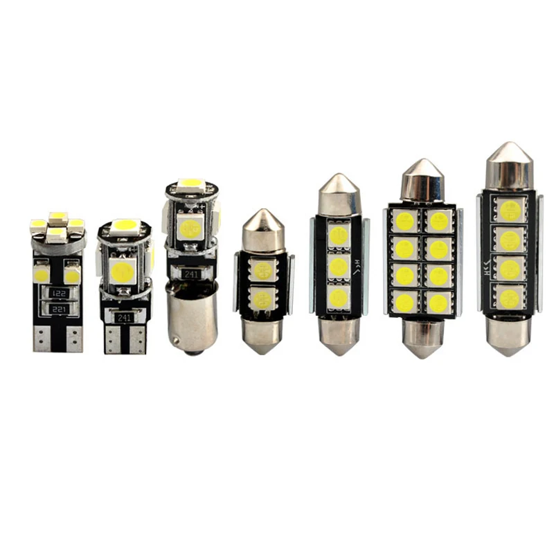 

White 23PCS LED T10 5050 Car Light Bulb Dome License Plate Lamps Double Tip Decoding Reading Lights Auto Interior Accessories
