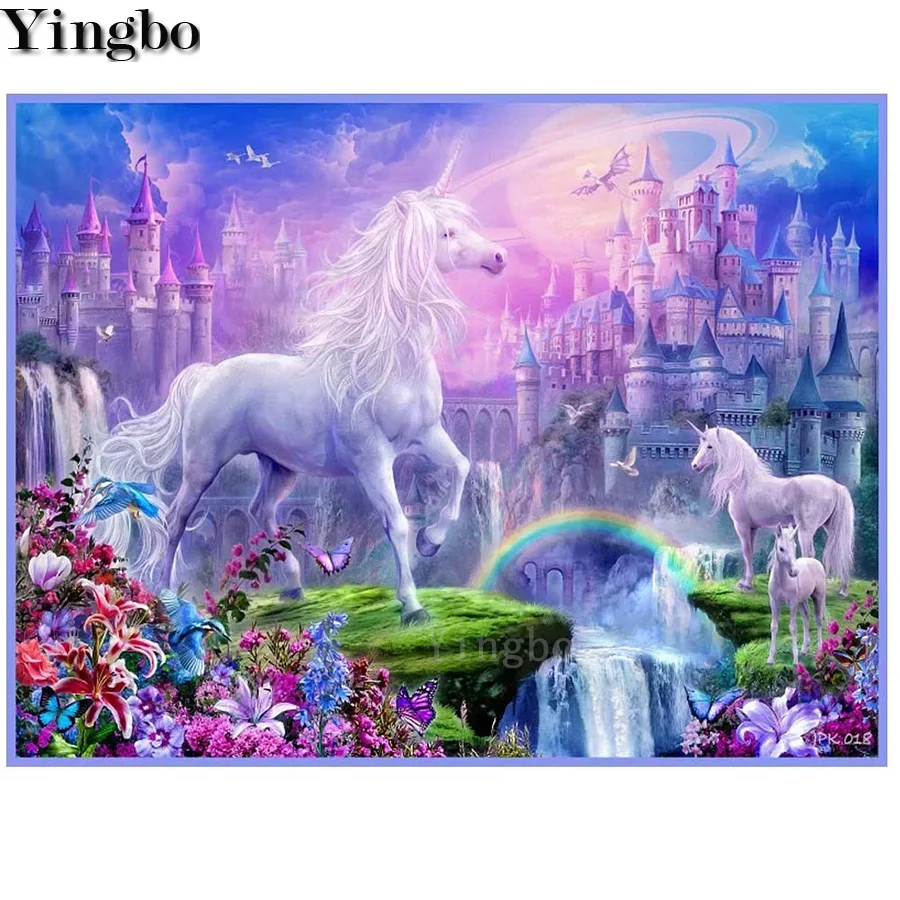 

Касл Фолс Единорог полный квадратный камень Алмазная картина крестиком набор Алмазная Вышивка картина горный хрусталь Мозаика Декор