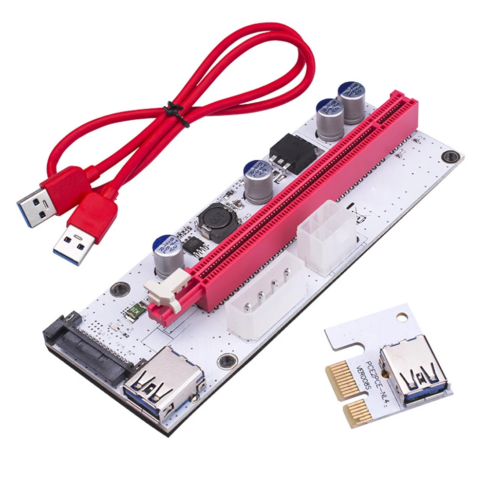 

VER008S PCI-E Riser Card PCI Express 1X to 16X Extension 60CM USB3.0 Cable 4Pin 6Pin SATA Power LED for BTC Miner Mining