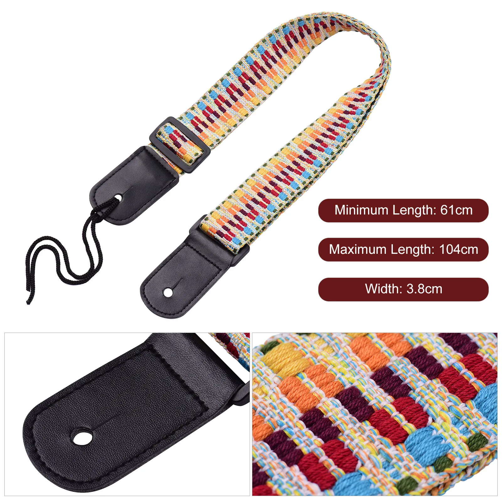 Регулируемый ремешок для укулеле Мягкое хлопковое платье с радугой и тканые