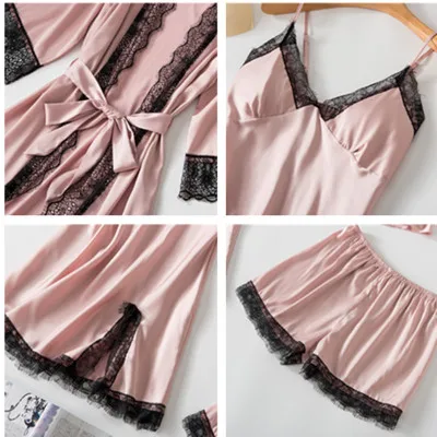 Женская шелковая пижама Daeyard атласная с кружевной отделкой и шорты 4 шт. Пижама