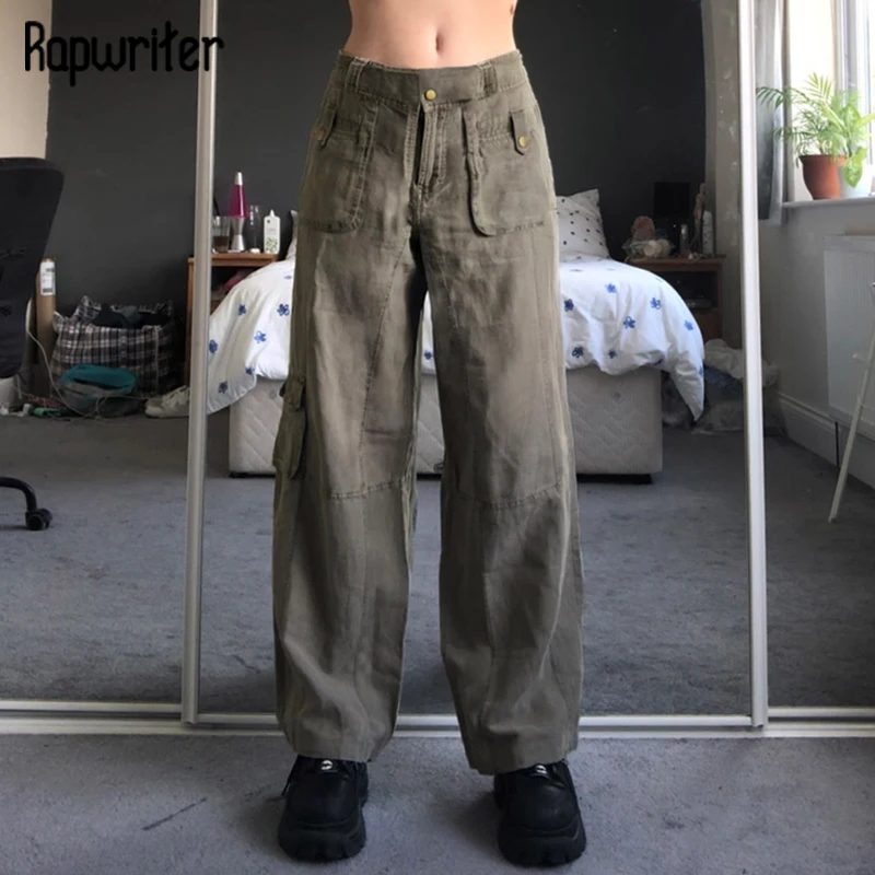 

Rapwriter Y2K Cargo Pants Harajuku Gray Denim Pants Women Low Waist Straight Pants High Street Female Trousers Casual Fashion