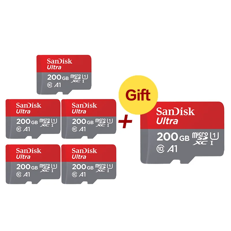 200GB 5+ 1 SanDisk Ultra 64 ГБ 32 ГБ Micro SD карта 128 ГБ 200 ГБ максимальная скорость чтения 98 м/с класс 10 A1 UHS-I TF карта памяти Microsd - Емкость: 200GB