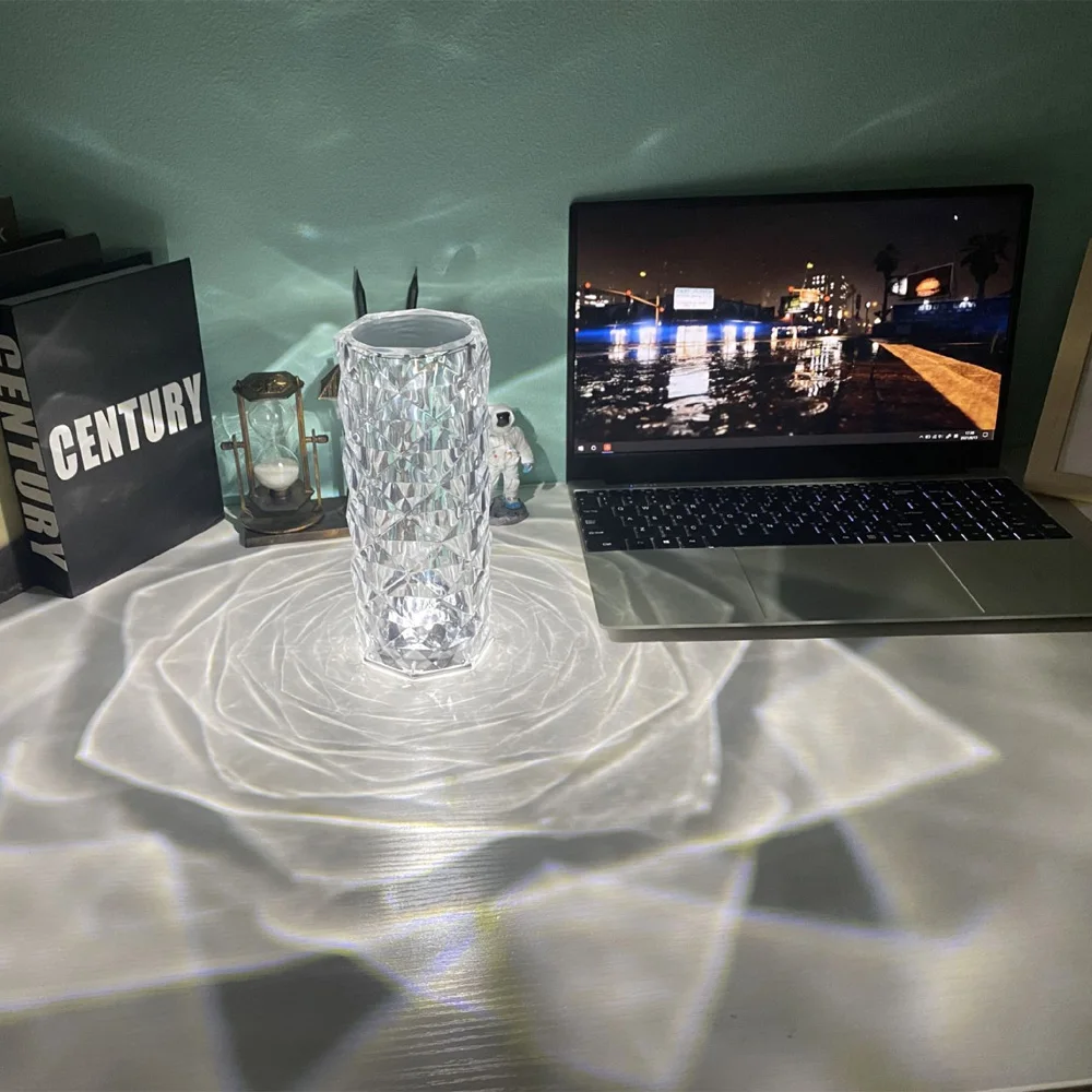 

USB Rose Crystal Table Lamp Rechargeable Touch Remote Control Bedroom Night Light Petal Diamond Atmosphere Light Spain