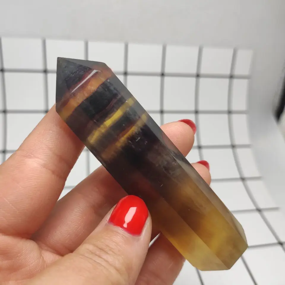

8-9cm Yellow Fluorite Stone Natural Crystal Column Crystal Point Healing Wand Mineral Crystal