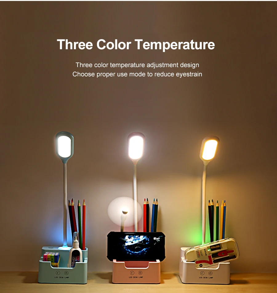 Rechargeable Led Table Lamp With Fan Touch Dimmable Desk Lamp Eye protection Reading Light For Kid With Phone Hoder Pen Holder