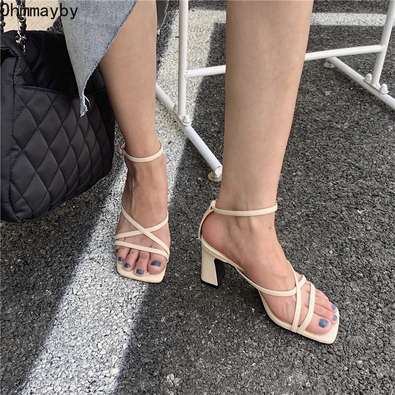 

Новинка лета 2022, женские сандалии Suqare с узкими ремешками, женские классические туфли-лодочки на высоком каблуке, женская обувь с ремешком на...