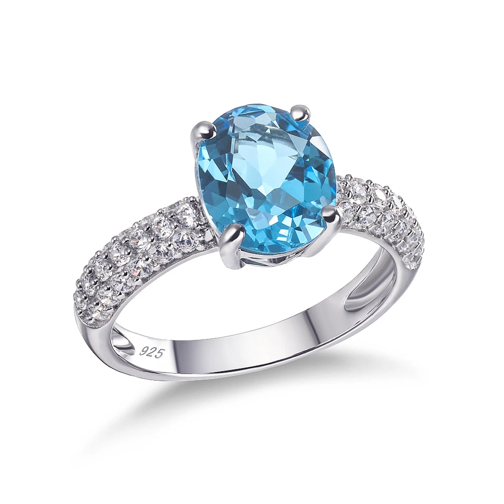 

GZ ZONGFA Design Shining New Fashion Luxury Natural Blue Topaz Gemstone 925 Sterling Silver Jewelry Ring