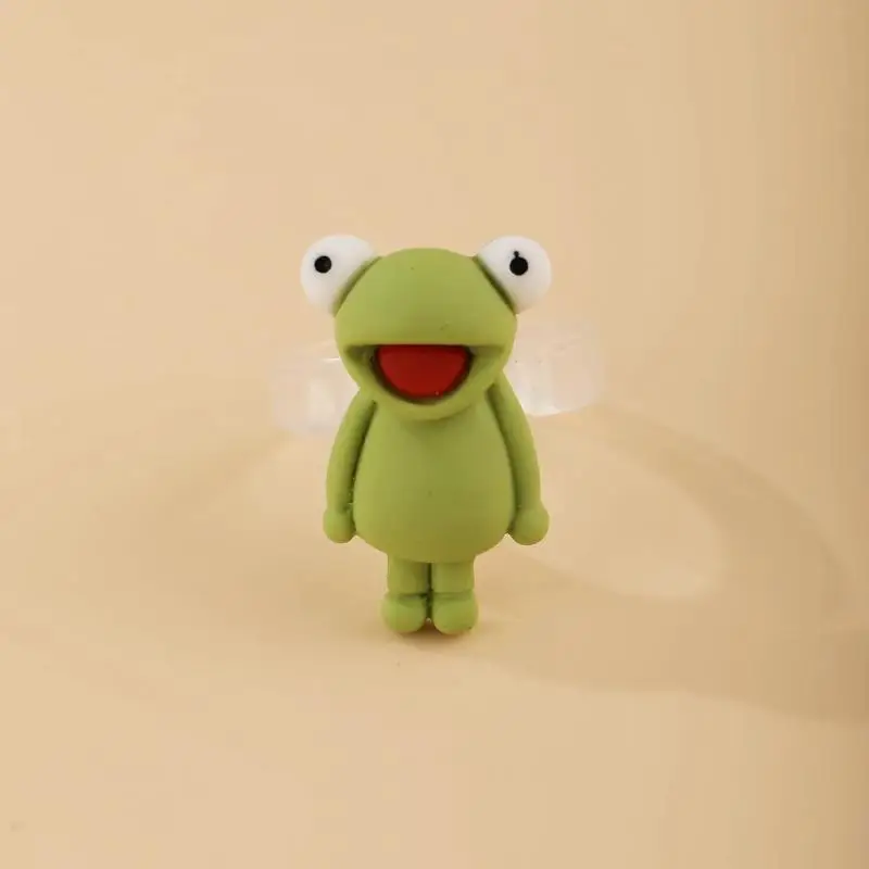 кольцо жаба кольца для подростков Зеленое лягушка Полимерная глина Смола Кольца