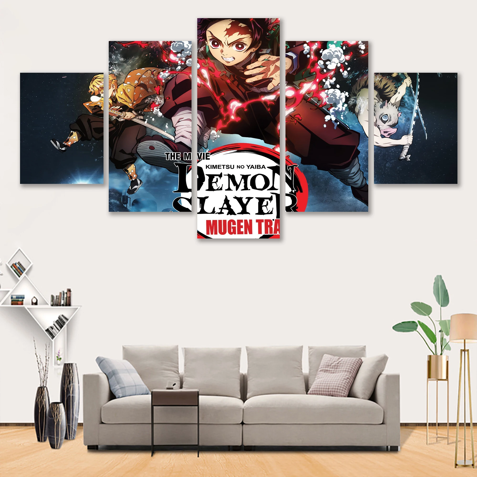 

5 Panel Hd Demon Slayer Canvas Painting Japan Anime Figure Wall Art Modular Poster Printed Modern Home Decor Bedroom Pictures