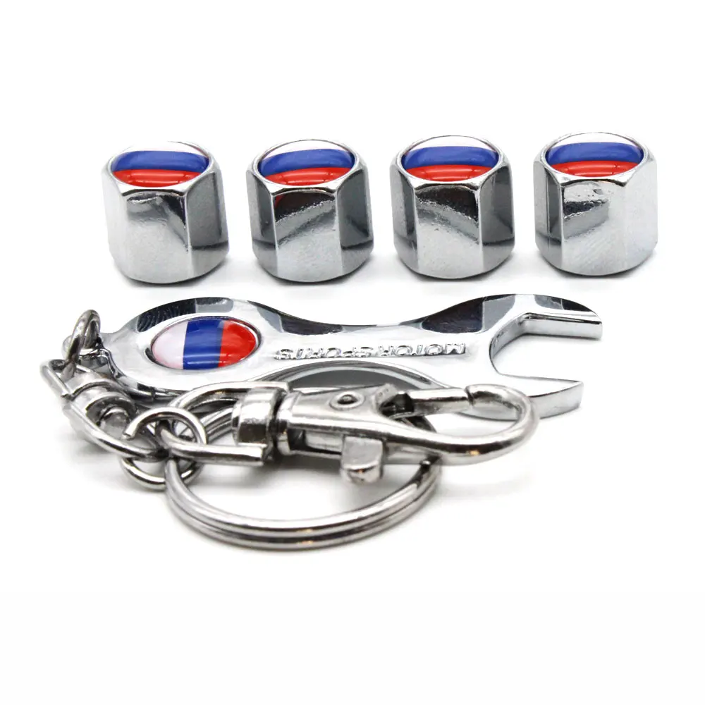 5Pcs/Set Russia Flag Style Anti-theft Car Wheel Air Tire Valves Valve Caps Stem with Wrench Keychain Ring Spanner New | Автомобили и