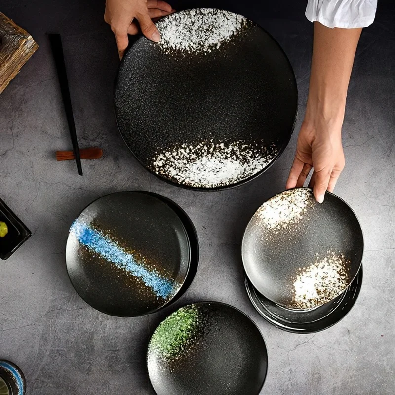

Bone China Plate Retro Round Blue Tableware Sushi Dish Meal Ceramic Restaurant Dinner Service Home Kitchen Supplies Dinnerware