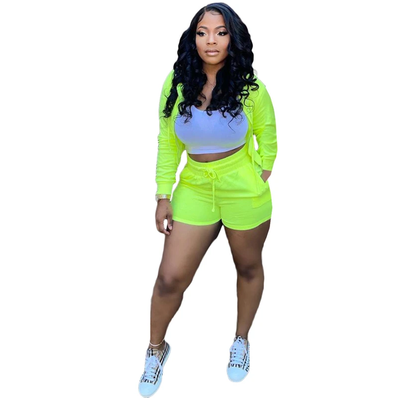 

Adogirl 2021 Autumn Women Solid Tracksuit Zipper Long Sleeve Hooded Sweatshirts Jacket Top Pockets Shorts Casual Sports Suits