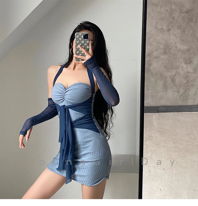 

Dresses for women 2020 party dress One-shoulder halter, cross-belt pleated waist dress,strappy slim-fit design skirt