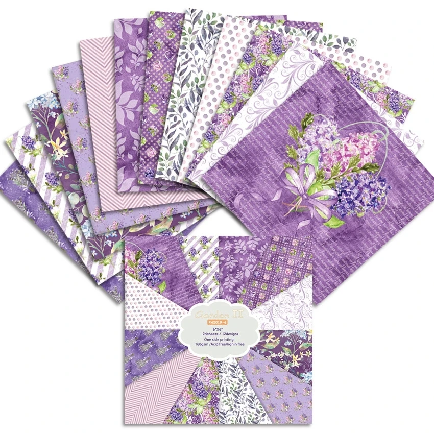 

24 sheets 6"X6"Paper purple flower pack Pattern Creative Scrapbooking paper pack handmade craft paper craft Background pad