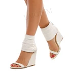 Женские босоножки на танкетке SEIIHEM, женские плиссированные туфли-лодочки на молнии сзади, женская модель, большой размер 39, 45, 47, 50, 52