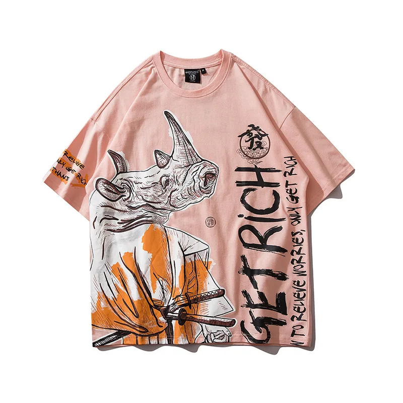 

Harajuku Spoof Cartoon Print Tees Tops Summer Hipster Hip Hop Streetwear Men Women Casual Loose 100% Cotton Tshirts Short Sleeve