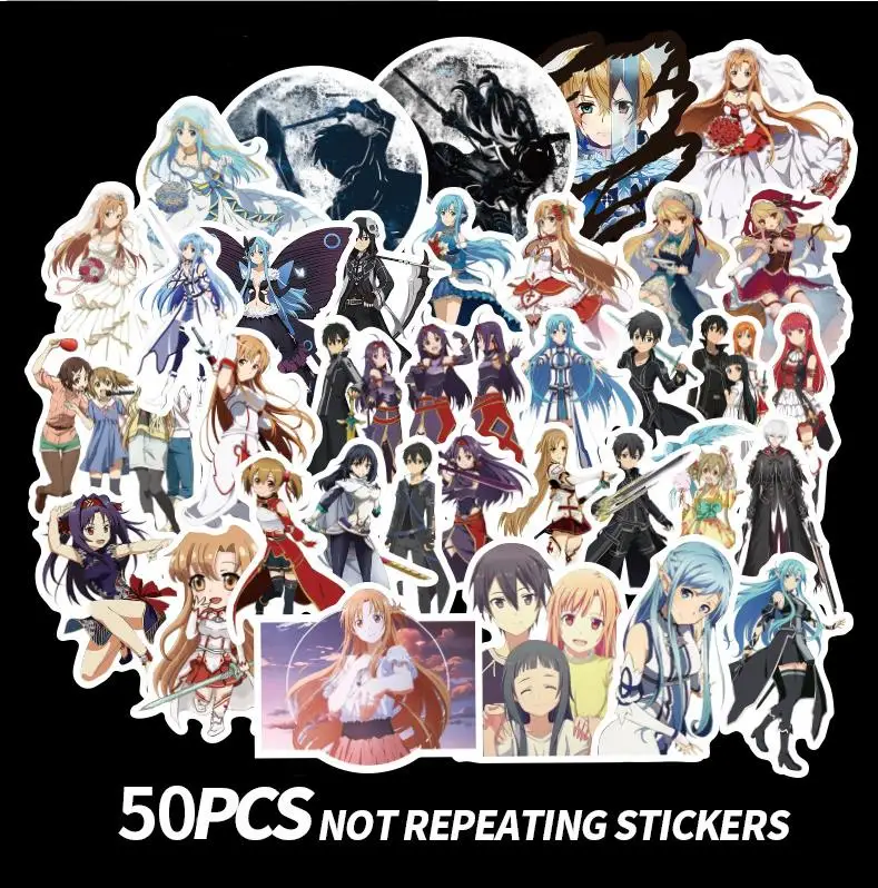 50 штук анимэ Sword Art Online (SAO) Наклейки для декора стен холодильник Мотоцикл