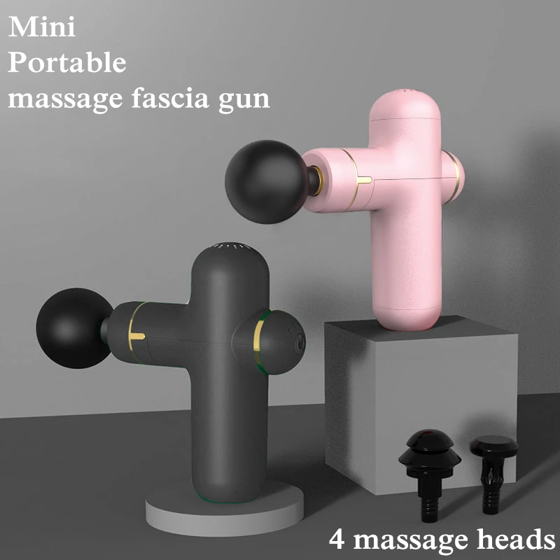 

Mini Massage Gun Deep Muscle Vibration Relief Pain Relax Fitness Equipment Noise Reduction Design 4 Massage Heads Massager