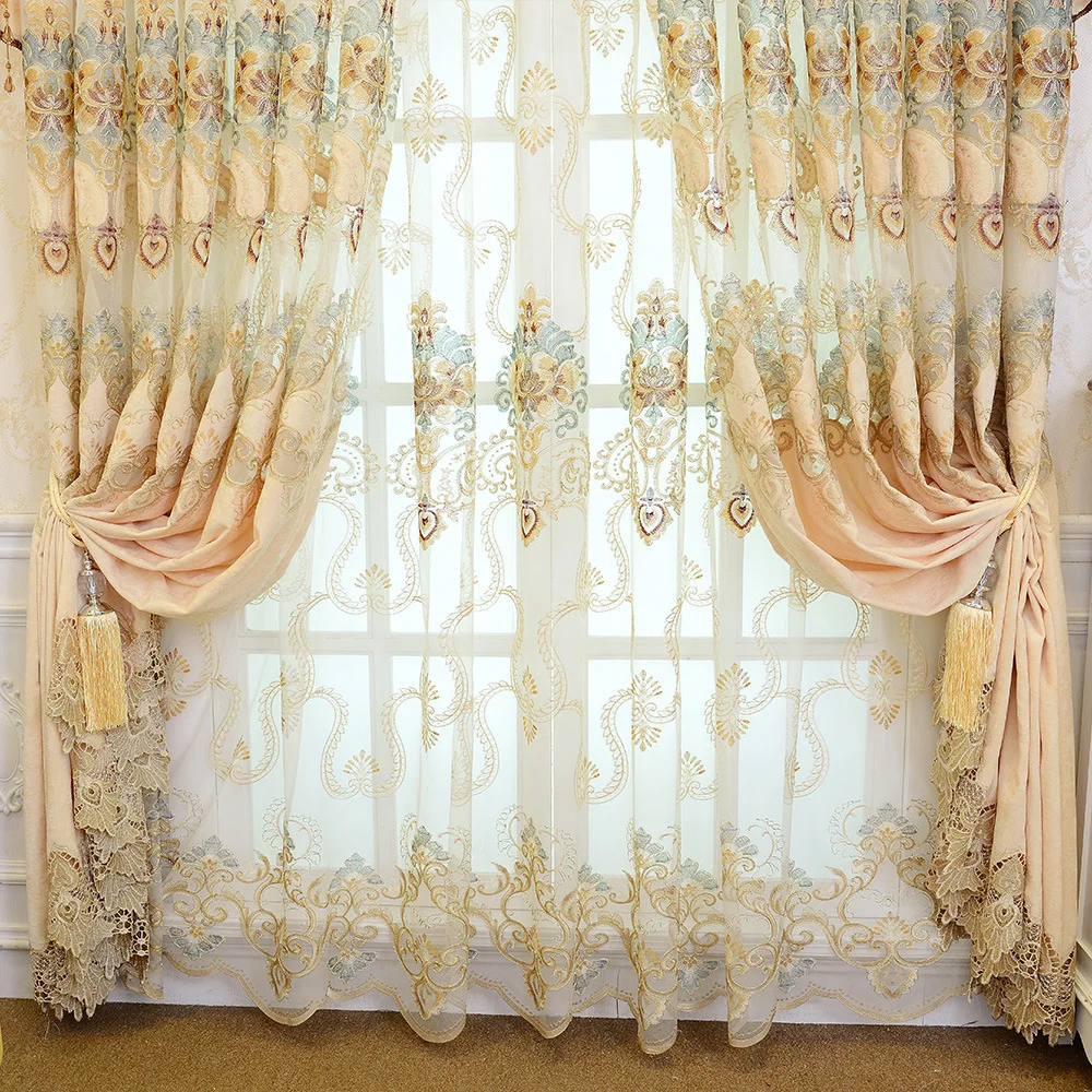 

European Luxury Embroidered Curtain Embroidered Curtain Flower Curtains for Living Dining Room Bedroom