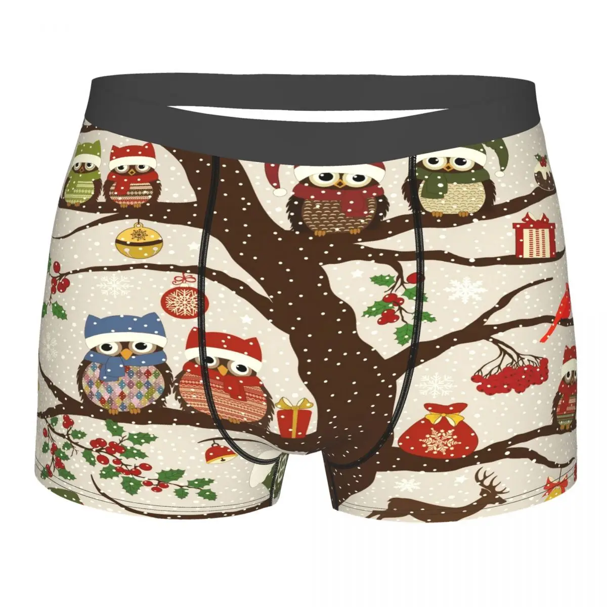 

Mens Boxer Briefs Christmas Cute Owl Birds Brief Underwear Pouch Soft Man Boys Trunks Underpants