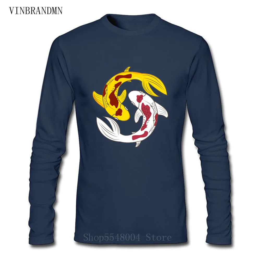 Футболка мужская с длинным рукавом хлопок топ хипстер Flyfish Geek Yin and Yang Koi Fish низкая