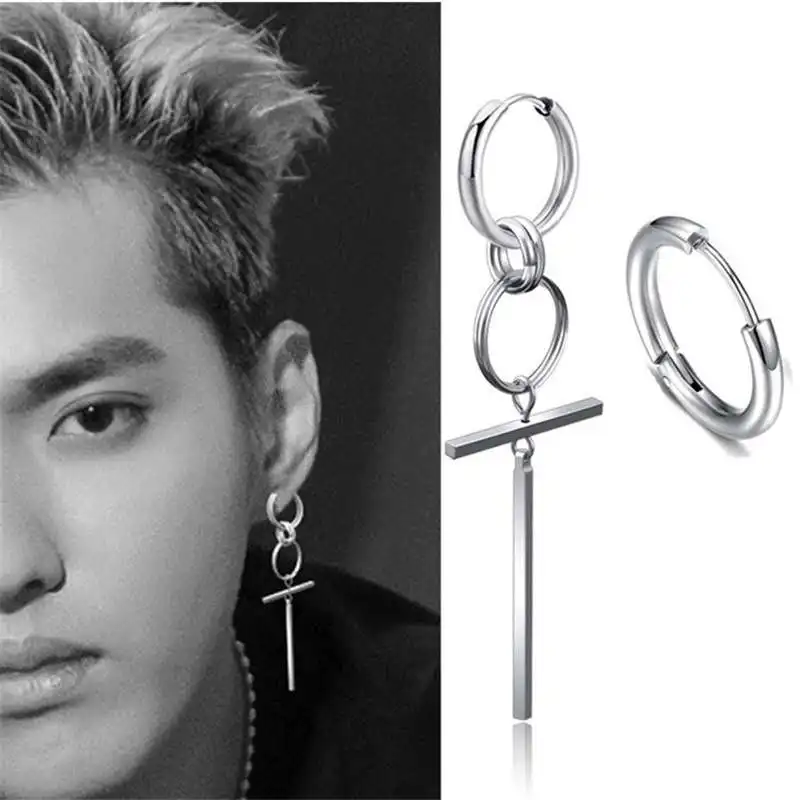 

ECHSUN Asymmetry couple cross dangle earings for women huggie earring men loops mulher small hoop circle Tibetan ring male star
