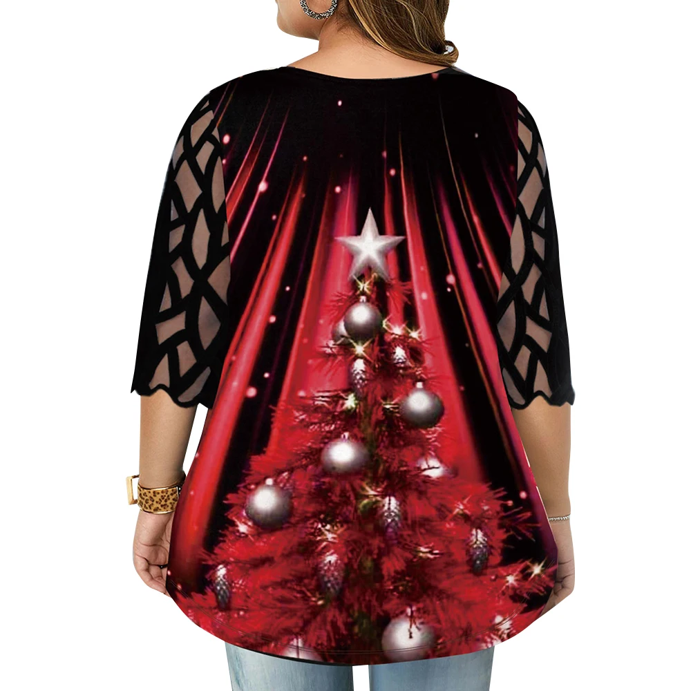 6XL рождественские Топы женские прозрачные геометрические рукава размера плюс