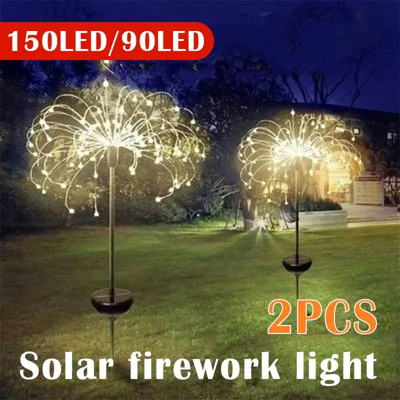 

Solar Powered Outdoor Grass Globe Dandelion Fireworks Lamp 90/150 LED For Garden Lawn Landscape Lamp Holiday Light.
