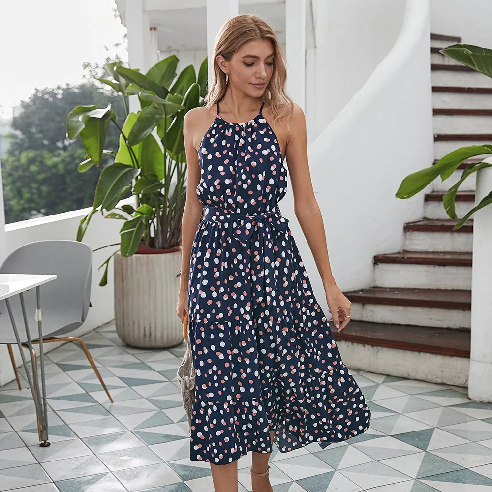 

Women Dresses Summer 2021 Fashion Polka Dot Split Boho Dress Women Clothing Casual Beach Vacation Long Dresses Vestido De Mujer