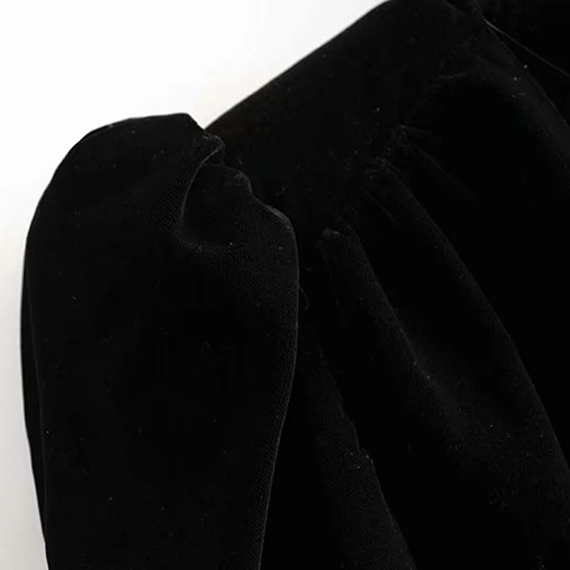 Women Velvet Jacket Elegant Lady Deep V Neck Big Bow Sashes Long Puff Sleeve Coat Winter Chic Female Outwear Office Suit | Женская