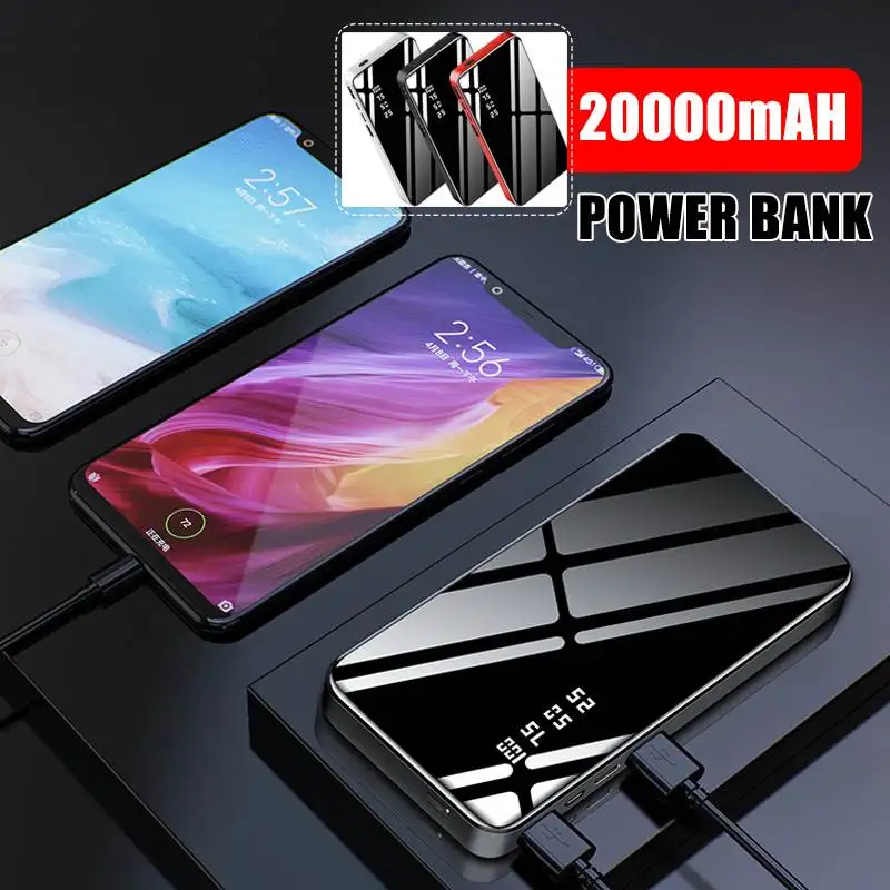 20000 мА/ч мини внешний аккумулятор с зеркальным дисплеем 2.1A Быстрая зарядка для