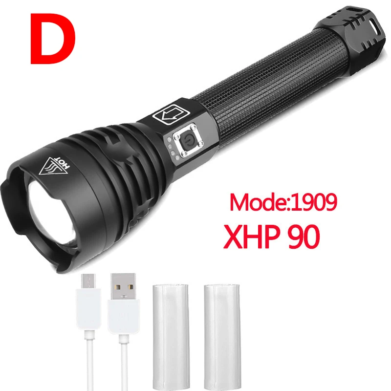 Package D Самый мощный XHP90 светодиодный фонарик XLamp Zoom Torch XHP70.2 USB Перезаряжаемый тактический фонарь 18650 или 26650 Кемпинг Охота лампа - Испускаемый цвет: Package D